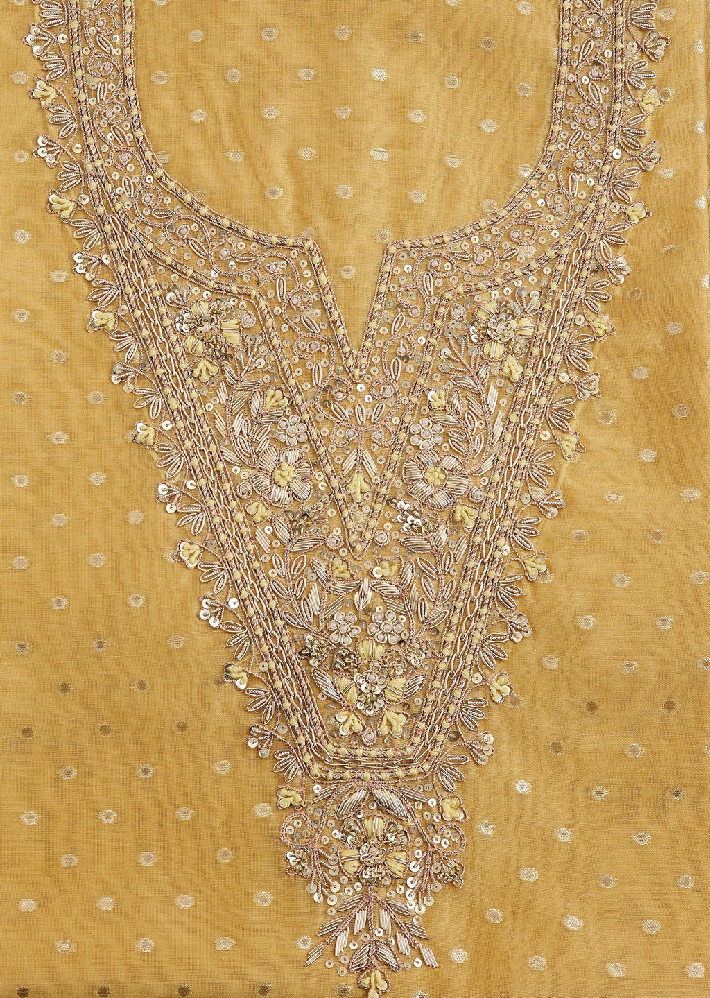 Mustard Yellow Chanderi Unstitched Suit