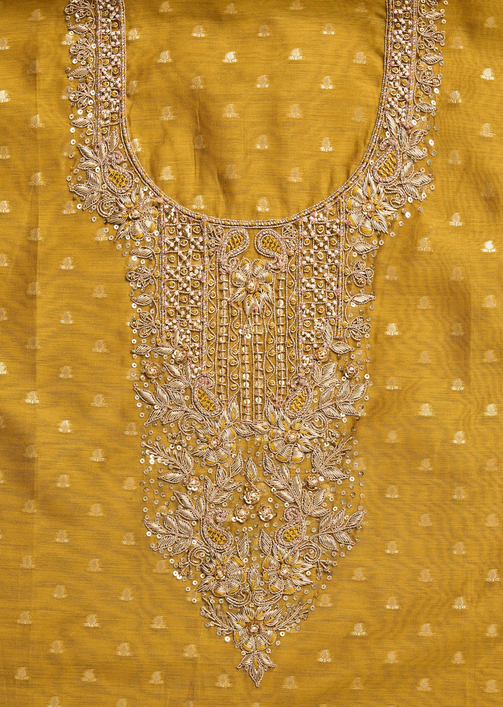 Mustard Yellow Chanderi Unstitched Suit With Dupatta