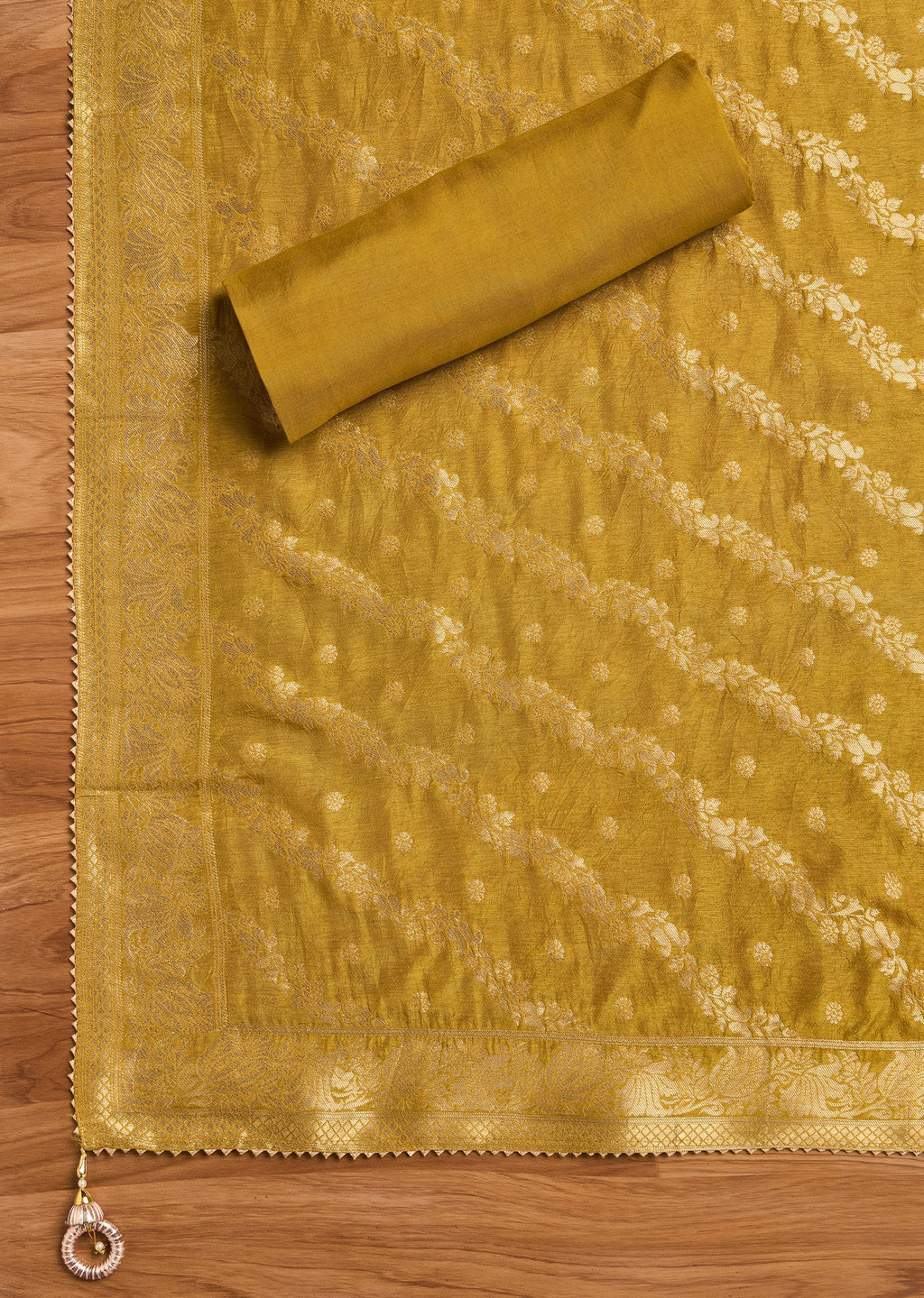 Mustard Yellow Chanderi Unstitched Suit With Dupatta