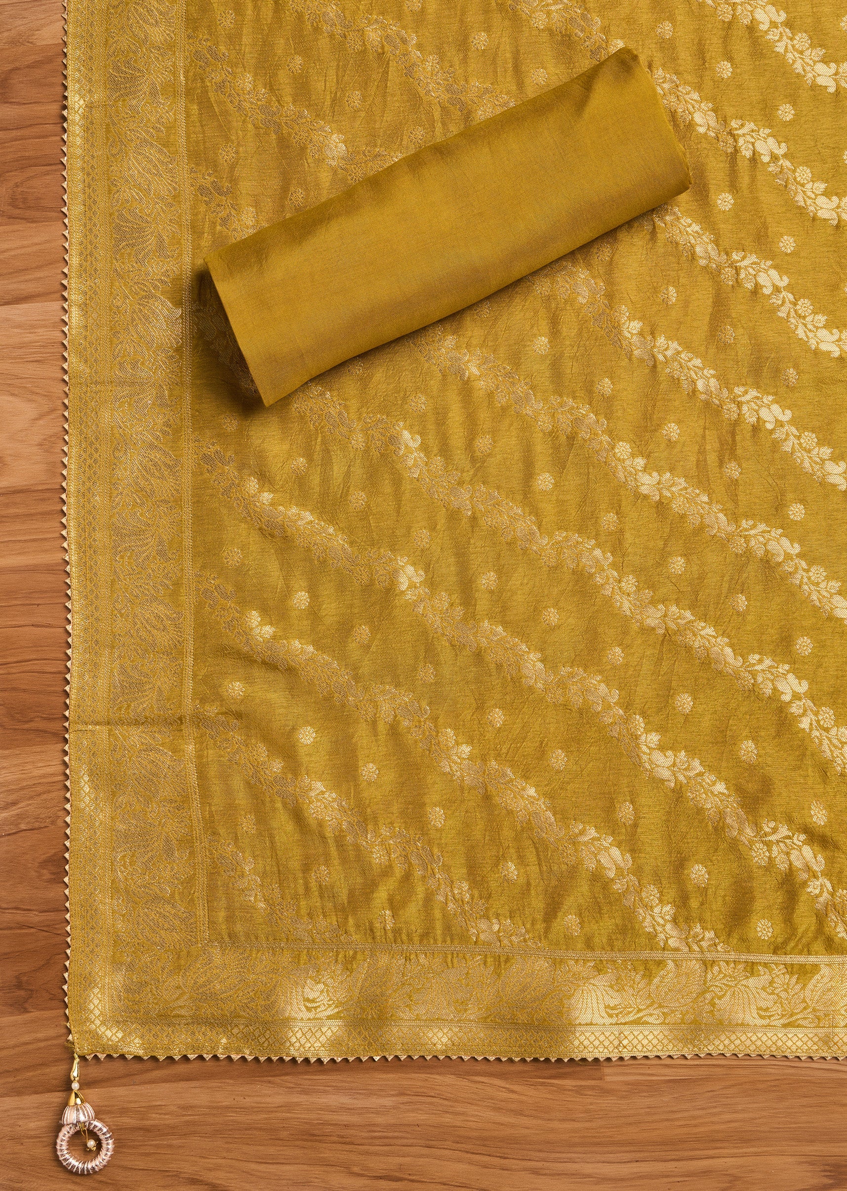 Mustard Yellow Chanderi Unstitched Suit With Dupatta