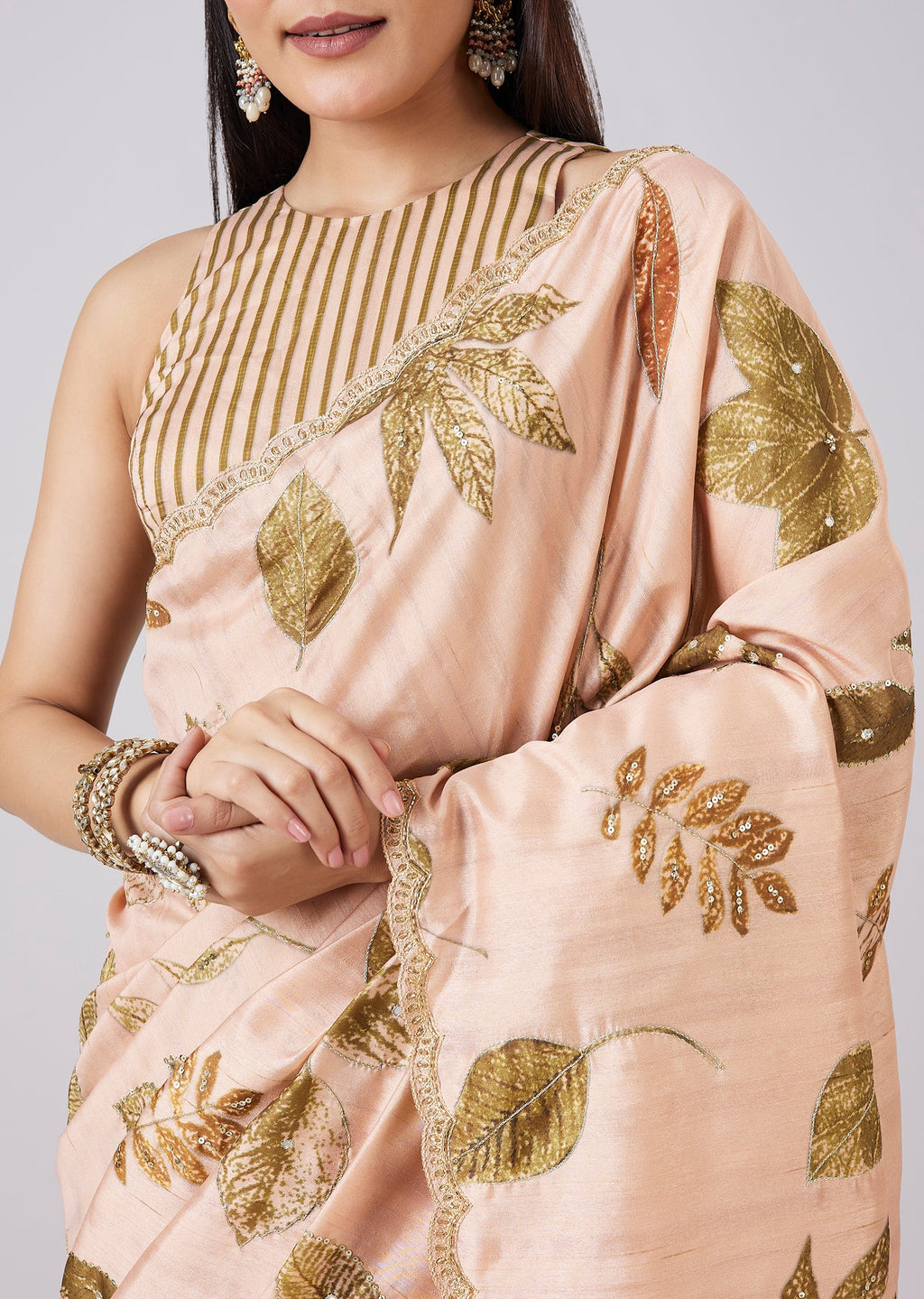 Peach Floral Printed Saree with Blouse