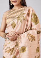 Peach Floral Printed Saree with Blouse