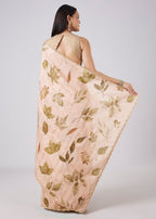Peach Floral Printed Saree with Blouse