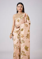Peach Floral Printed Saree with Blouse