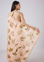 Peach Floral Printed Saree with Blouse