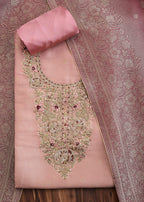 Peach Tissue Unstitched Suit with Contrast Dupatta
