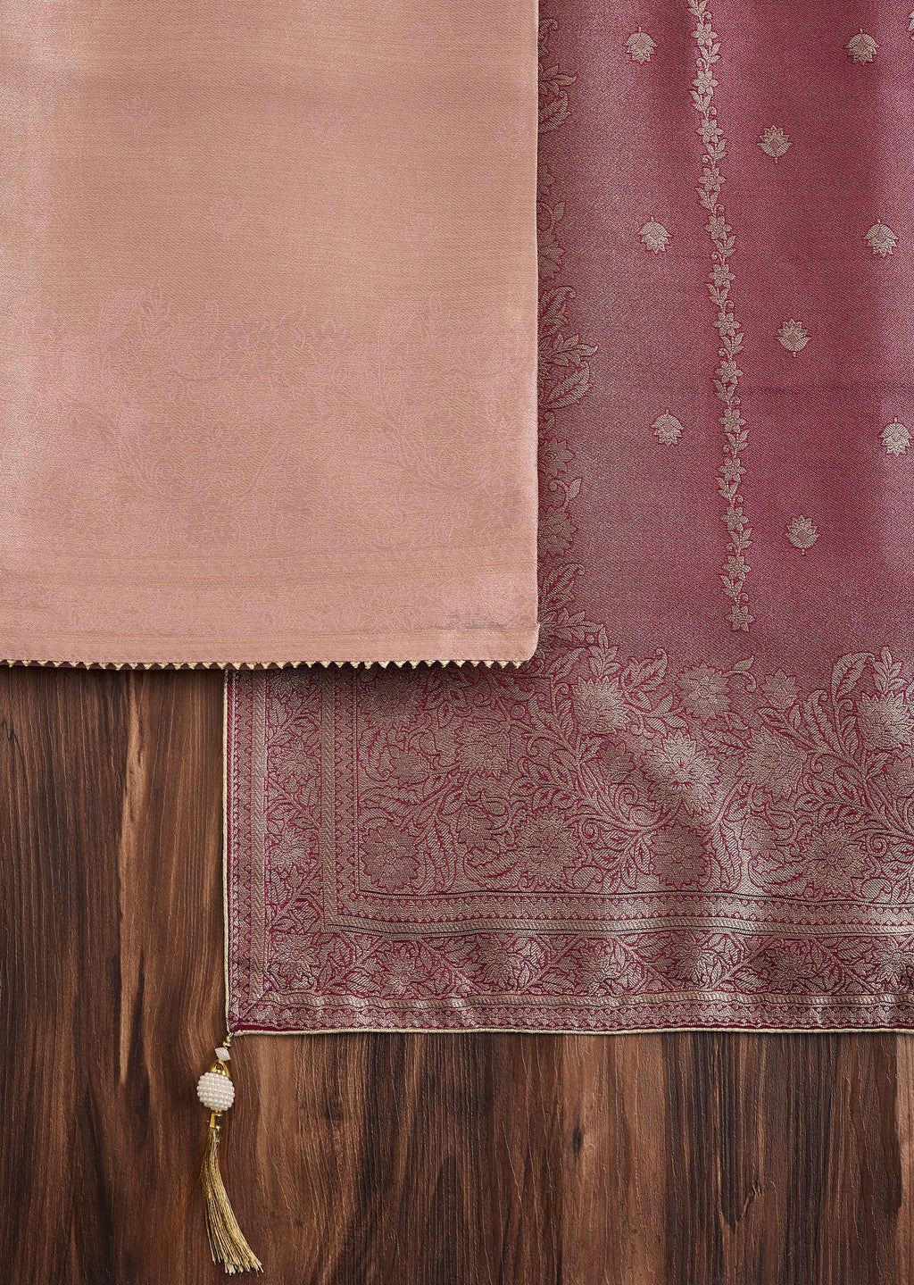 Peach Tissue Unstitched Suit with Contrast Dupatta