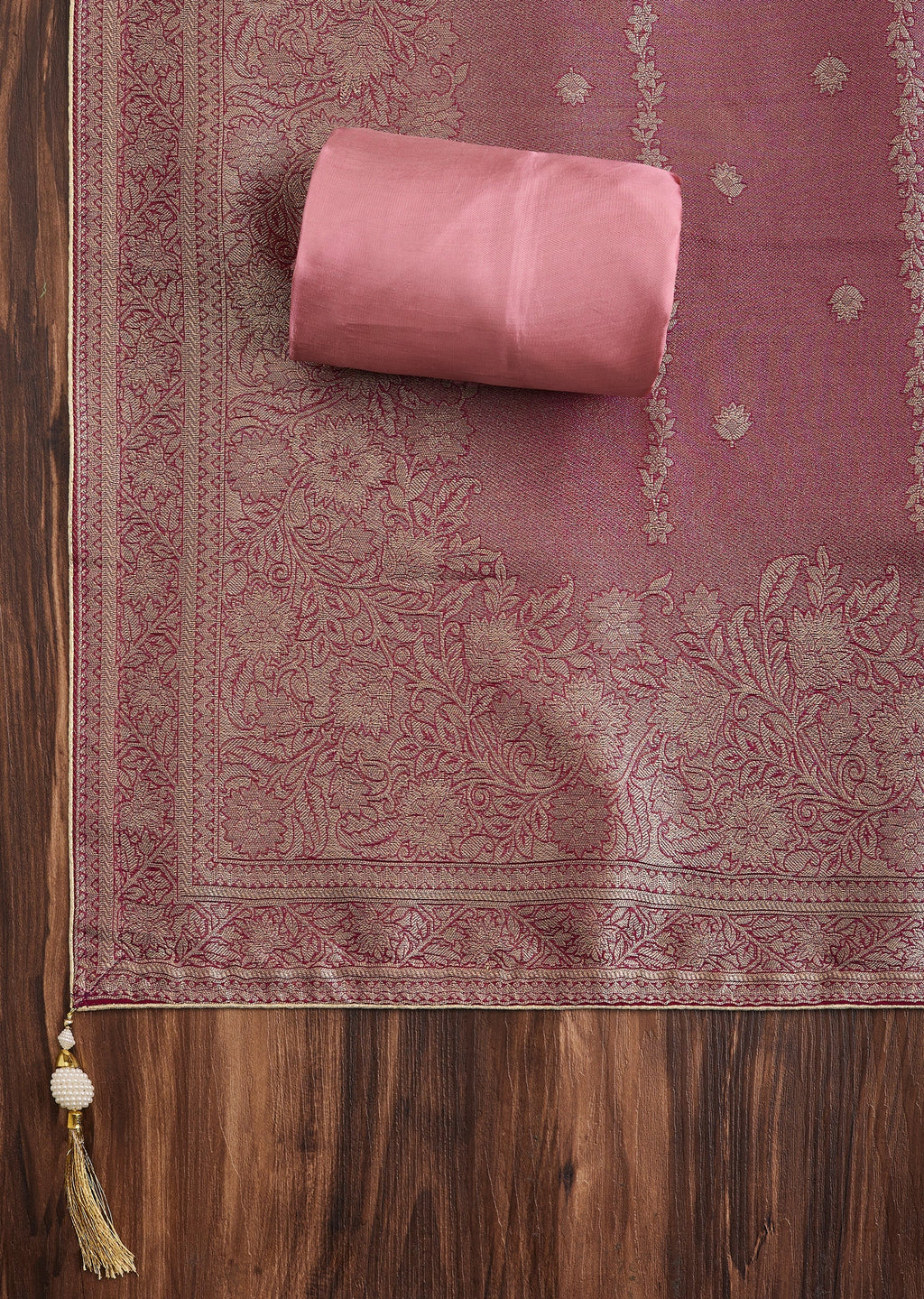 Peach Tissue Unstitched Suit with Contrast Dupatta