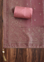 Peach Tissue Unstitched Suit with Contrast Dupatta