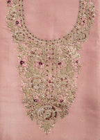 Peach Tissue Unstitched Suit with Contrast Dupatta