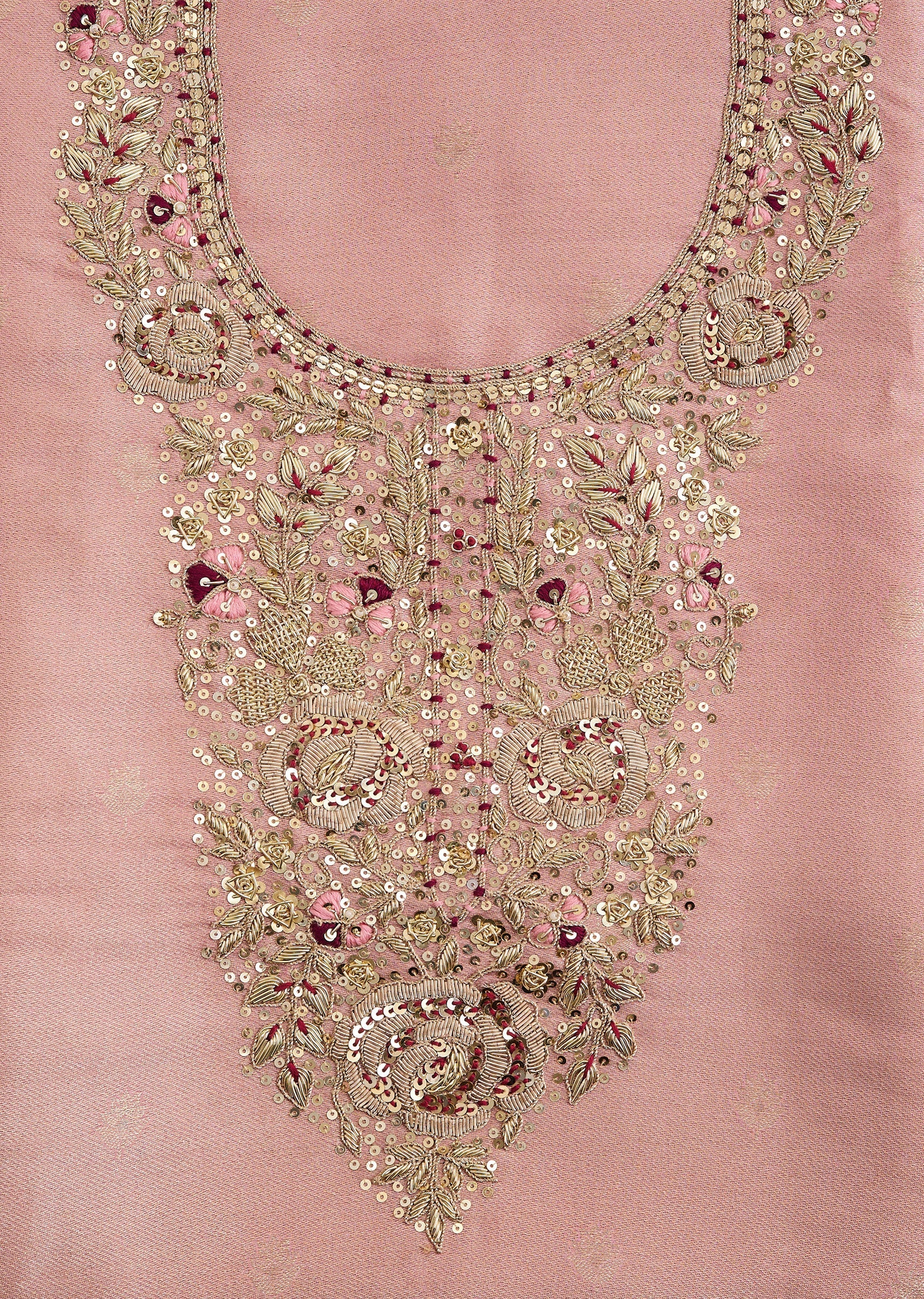 Peach Tissue Unstitched Suit with Contrast Dupatta