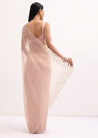 Peach Organza Embroidered Saree With Unstitched Blouse