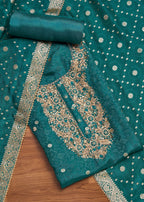 Peacock Blue Crepe Unstitched Suit With Dupatta and Bottom Fabric
