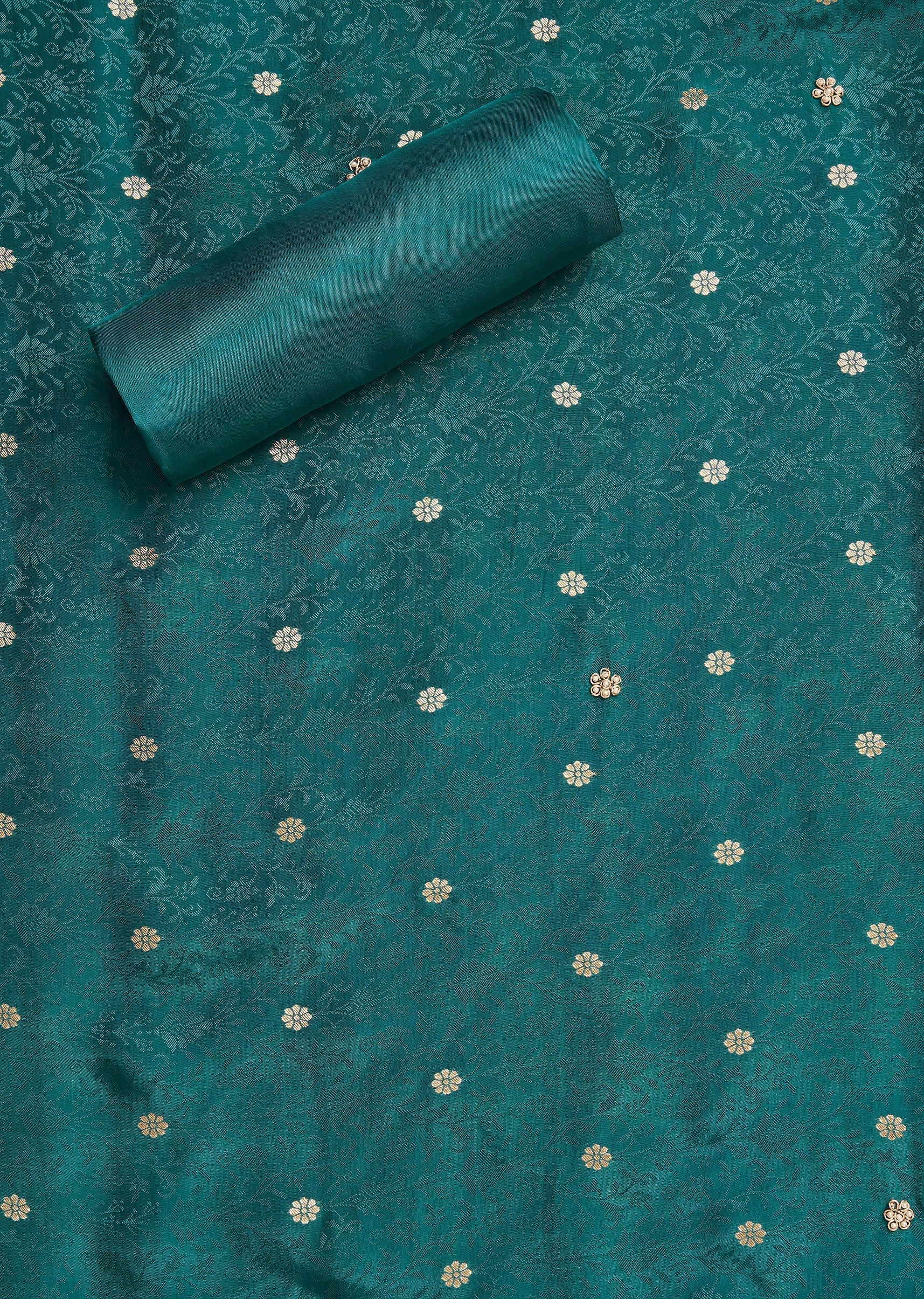 Peacock Blue Crepe Unstitched Suit With Dupatta and Bottom Fabric