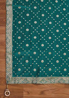 Peacock Blue Crepe Unstitched Suit With Dupatta and Bottom Fabric