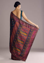 Peacock Blue Dola Silk Saree With Floral Jaal Weave