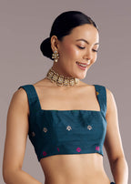 Peacock Blue Dola Silk Saree With Floral Jaal Weave
