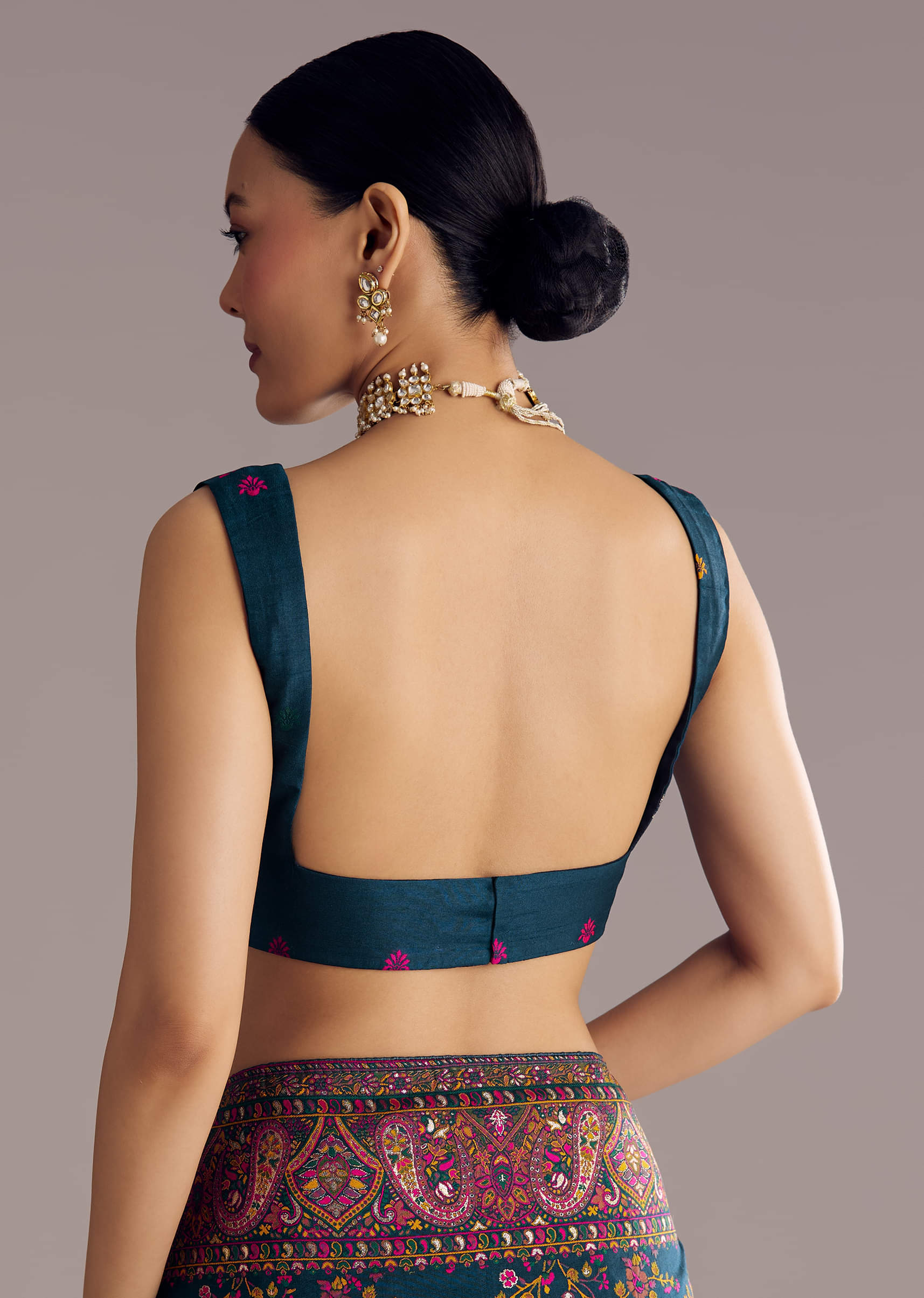 Peacock Blue Dola Silk Saree With Floral Jaal Weave