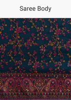 Peacock Blue Dola Silk Saree With Floral Jaal Weave