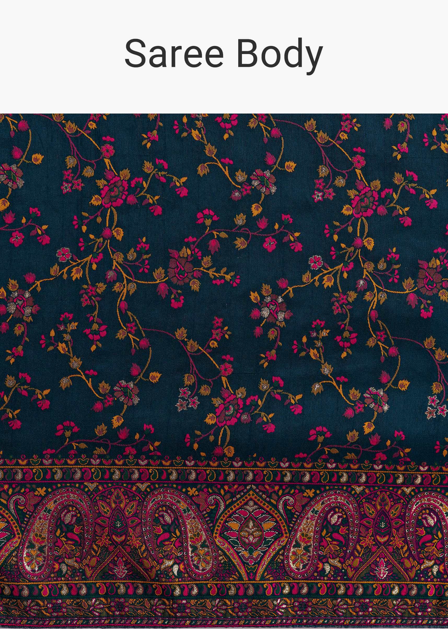 Peacock Blue Dola Silk Saree With Floral Jaal Weave