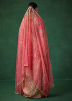 Pink Banarasi Silk Floral Jaal Weave Saree with Unstitched Blouse