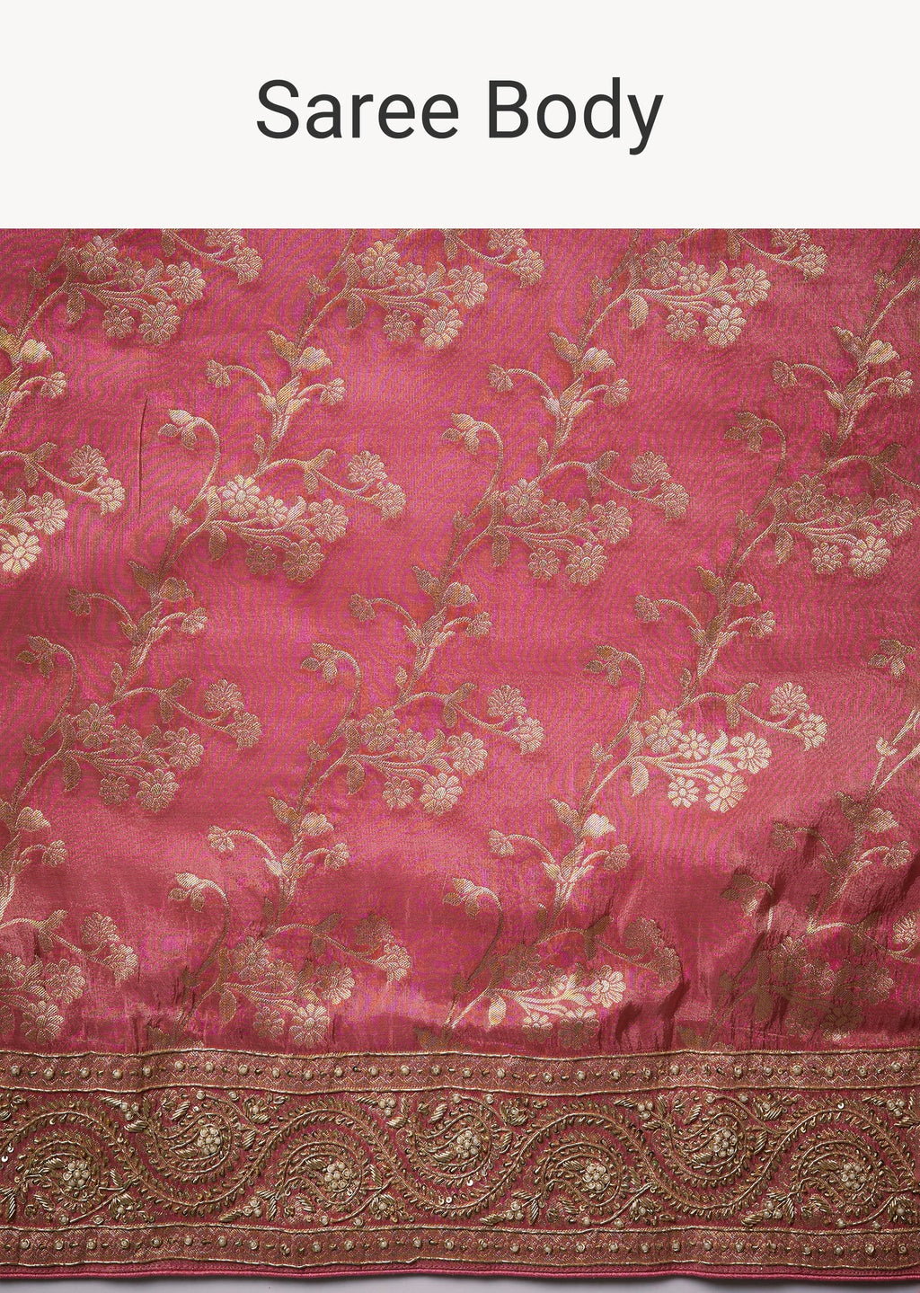 Pink Banarasi Silk Floral Jaal Weave Saree with Unstitched Blouse
