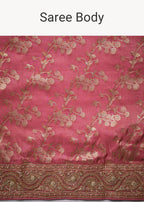 Pink Banarasi Silk Floral Jaal Weave Saree with Unstitched Blouse