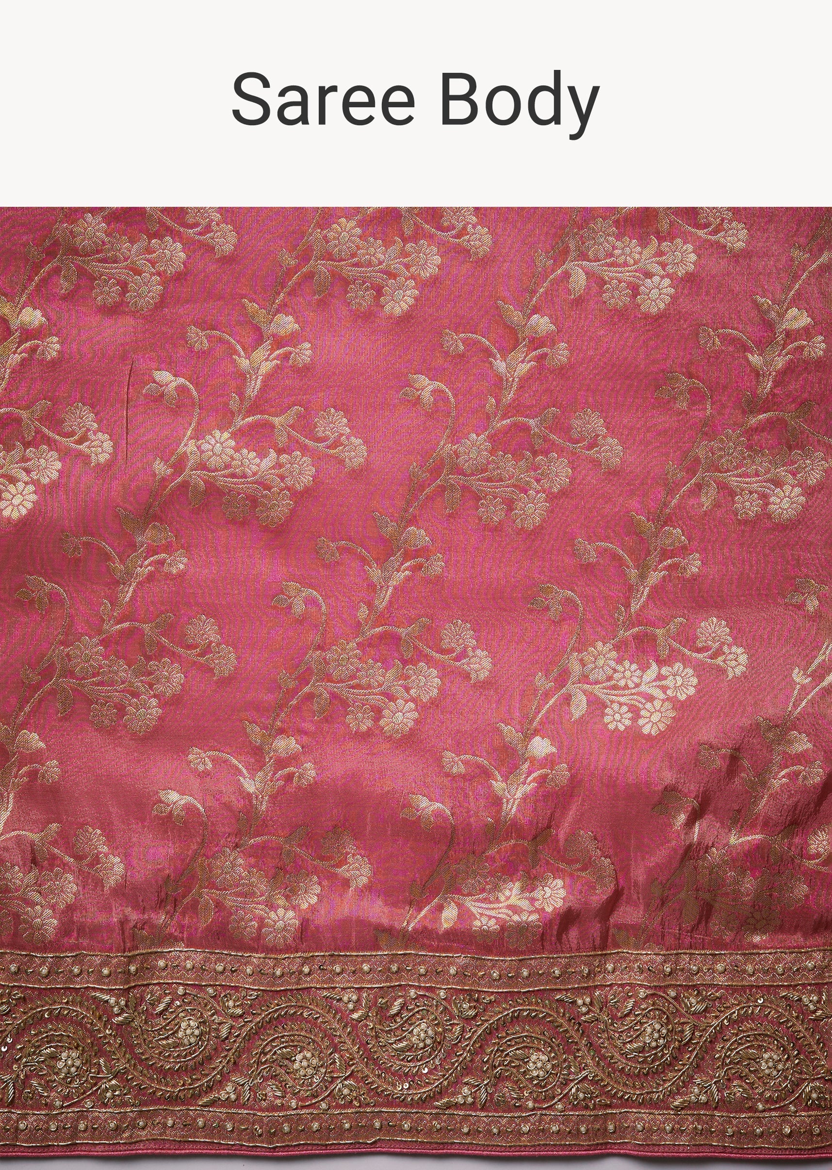 Pink Banarasi Silk Floral Jaal Weave Saree with Unstitched Blouse