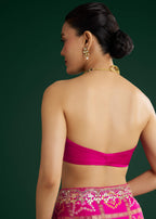 Pink Bandhani Saree With Gota Work