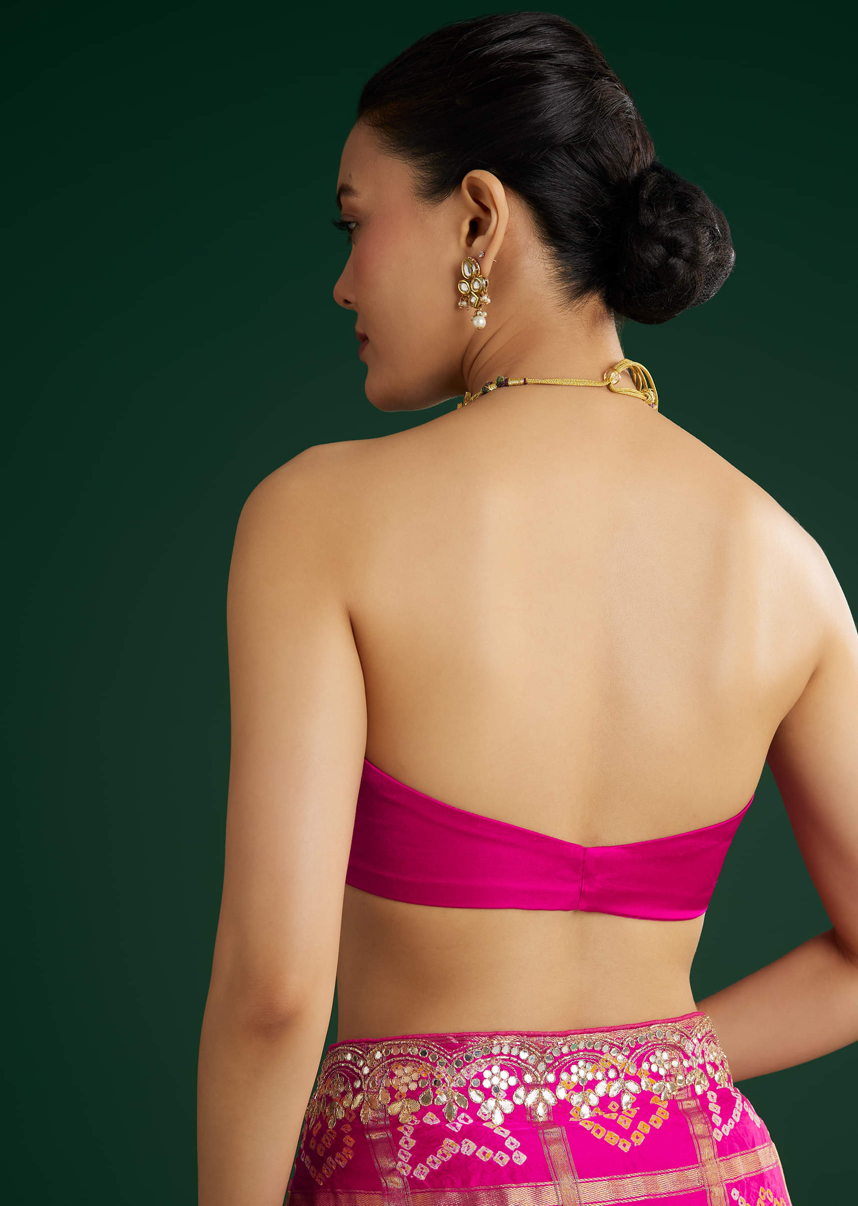 Pink Bandhani Saree With Gota Work