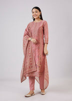 Pink Chanderi Kurta Set With Embellished Work