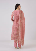 Pink Chanderi Kurta Set With Embellished Work