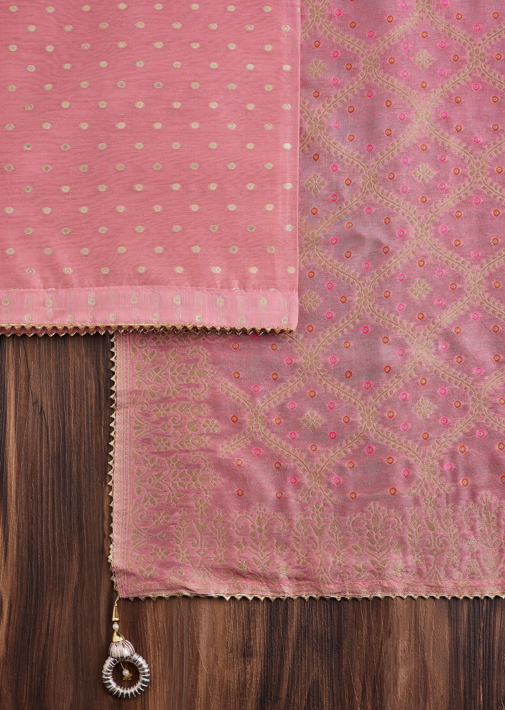 Pink Chanderi Unstitched Suit