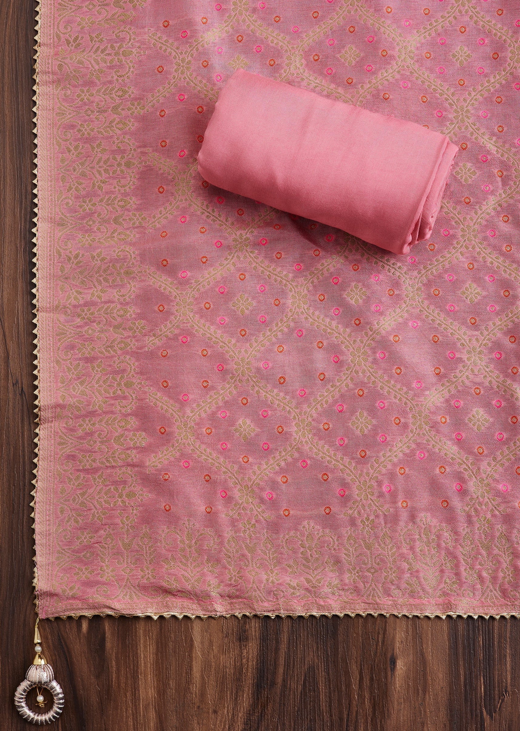 Pink Chanderi Unstitched Suit