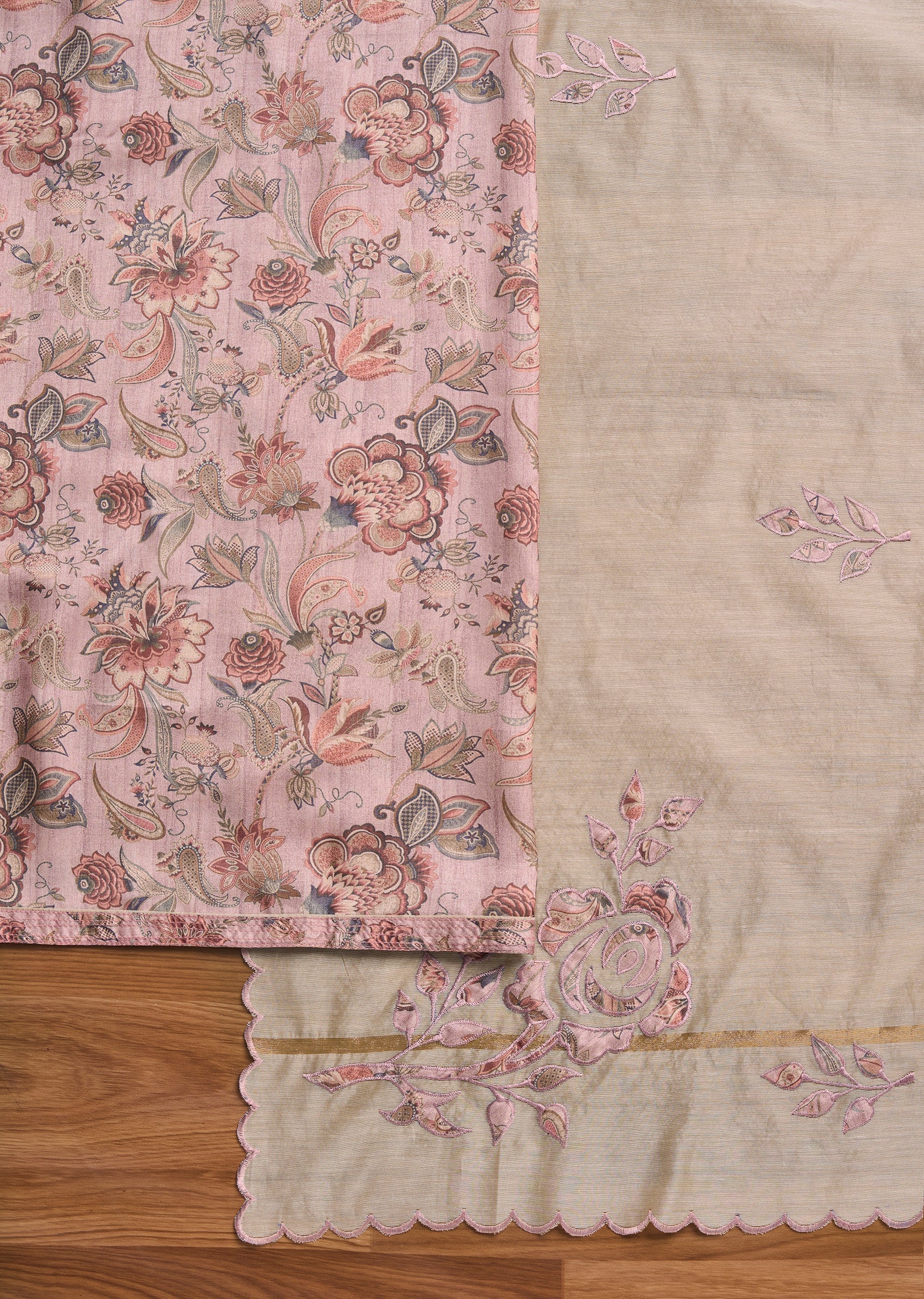 Pink Cotton Printed Unstitched Suit Set