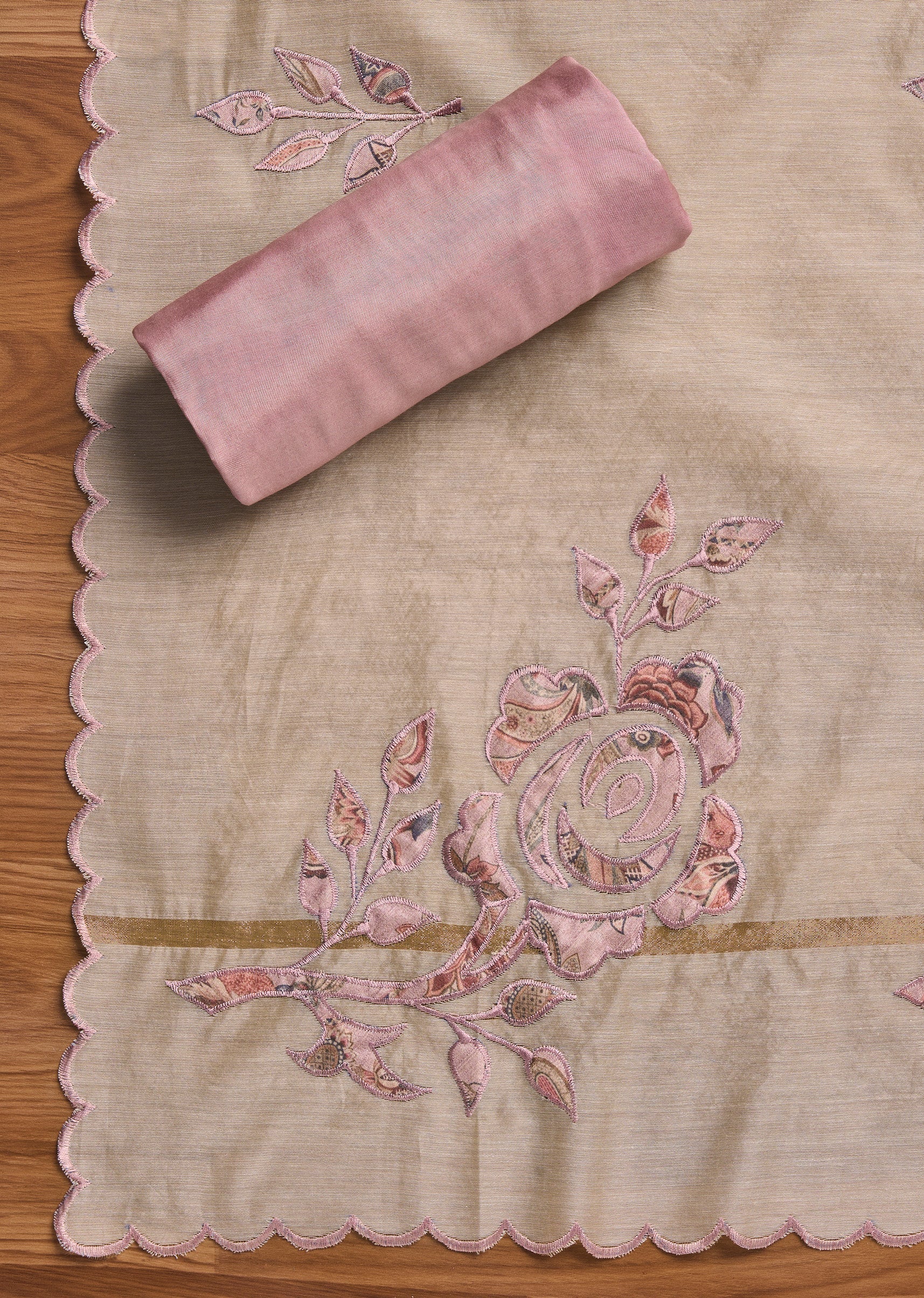 Pink Cotton Printed Unstitched Suit Set