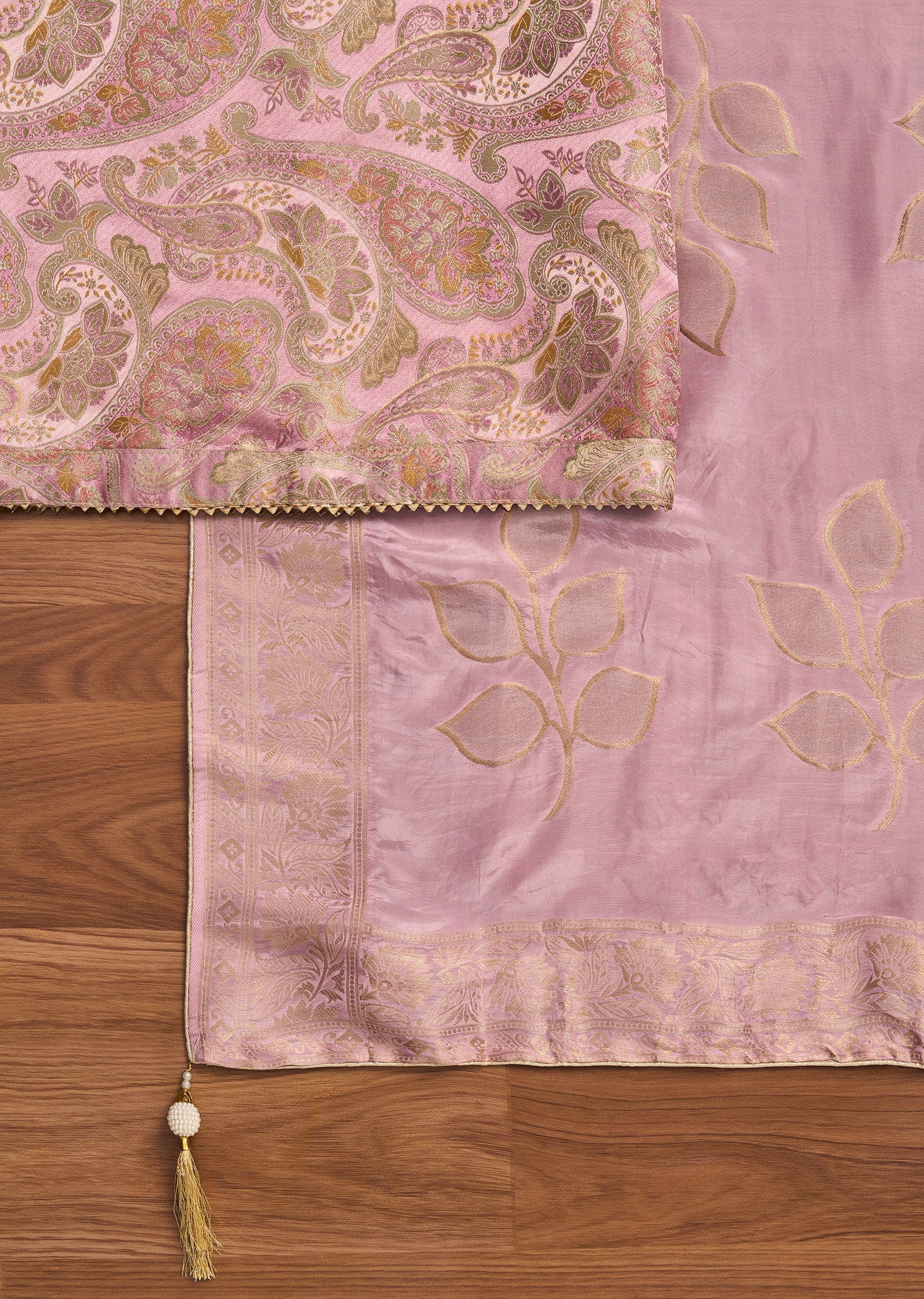 Pink Crepe Unstitched Suit With Dupatta
