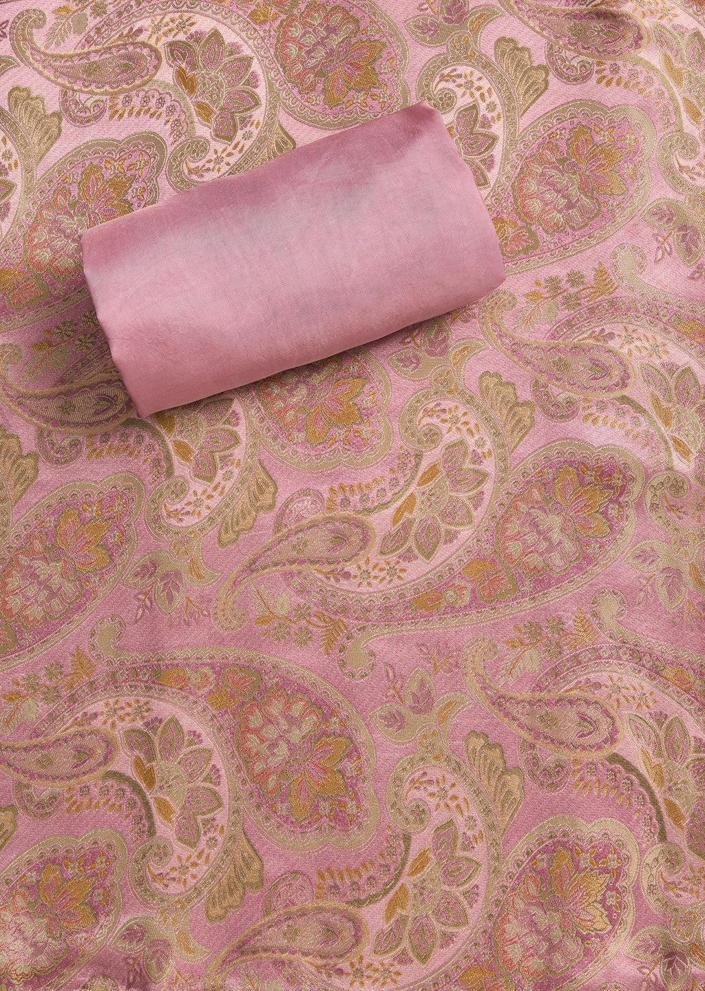 Pink Crepe Unstitched Suit With Dupatta