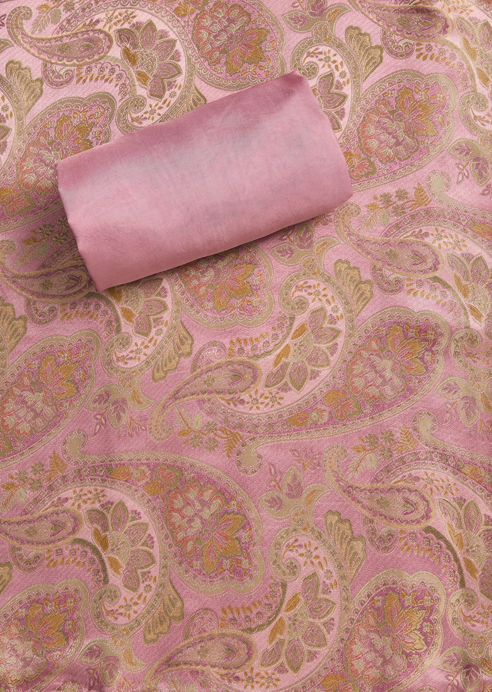 Pink Crepe Unstitched Suit With Dupatta