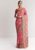 Pink Dola Silk Saree With Butti Work