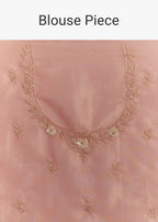 Pink Glass Tissue Sareee With Embroidered Scallop Border