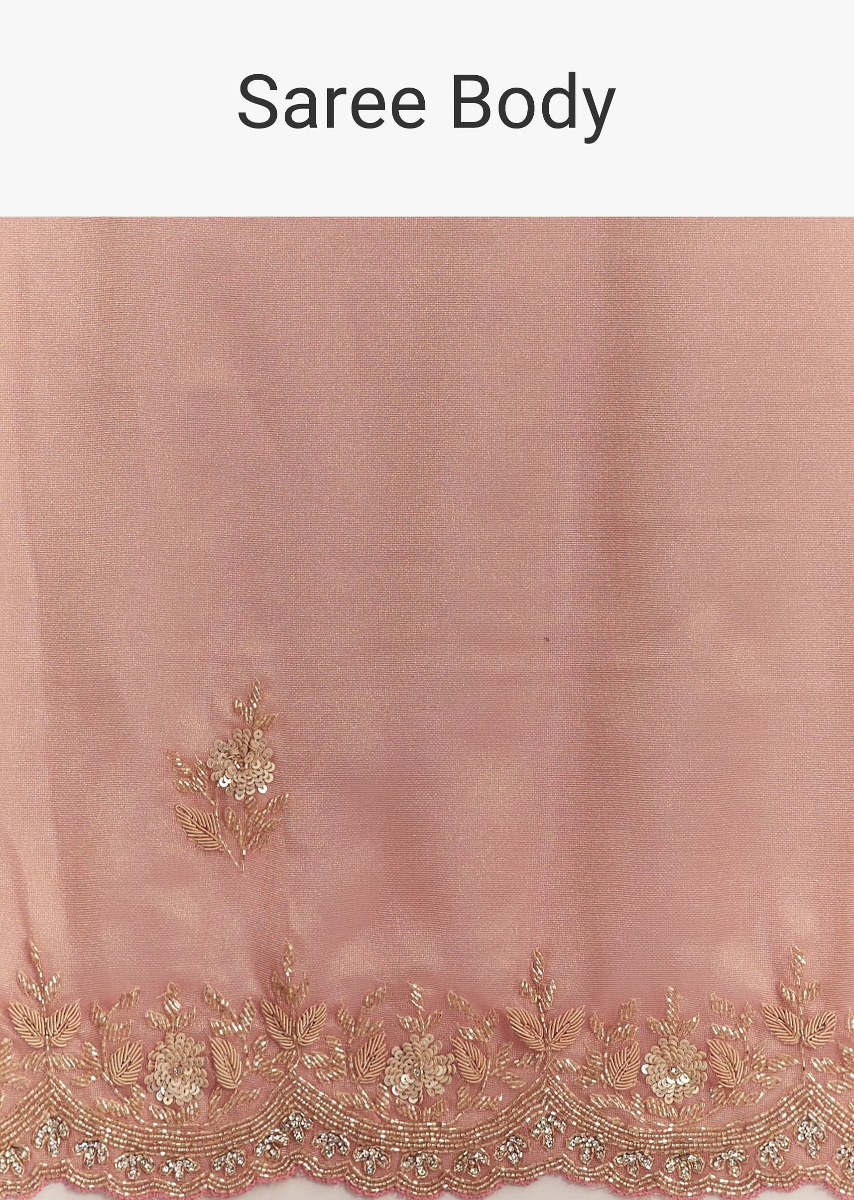Pink Glass Tissue Sareee With Embroidered Scallop Border