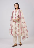 Pink Hand Block Printed Chanderi Kurta Set