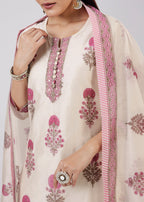 Pink Hand Block Printed Chanderi Kurta Set