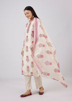 Pink Hand Block Printed Chanderi Kurta Set