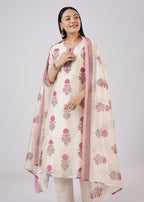 Pink Hand Block Printed Chanderi Kurta Set
