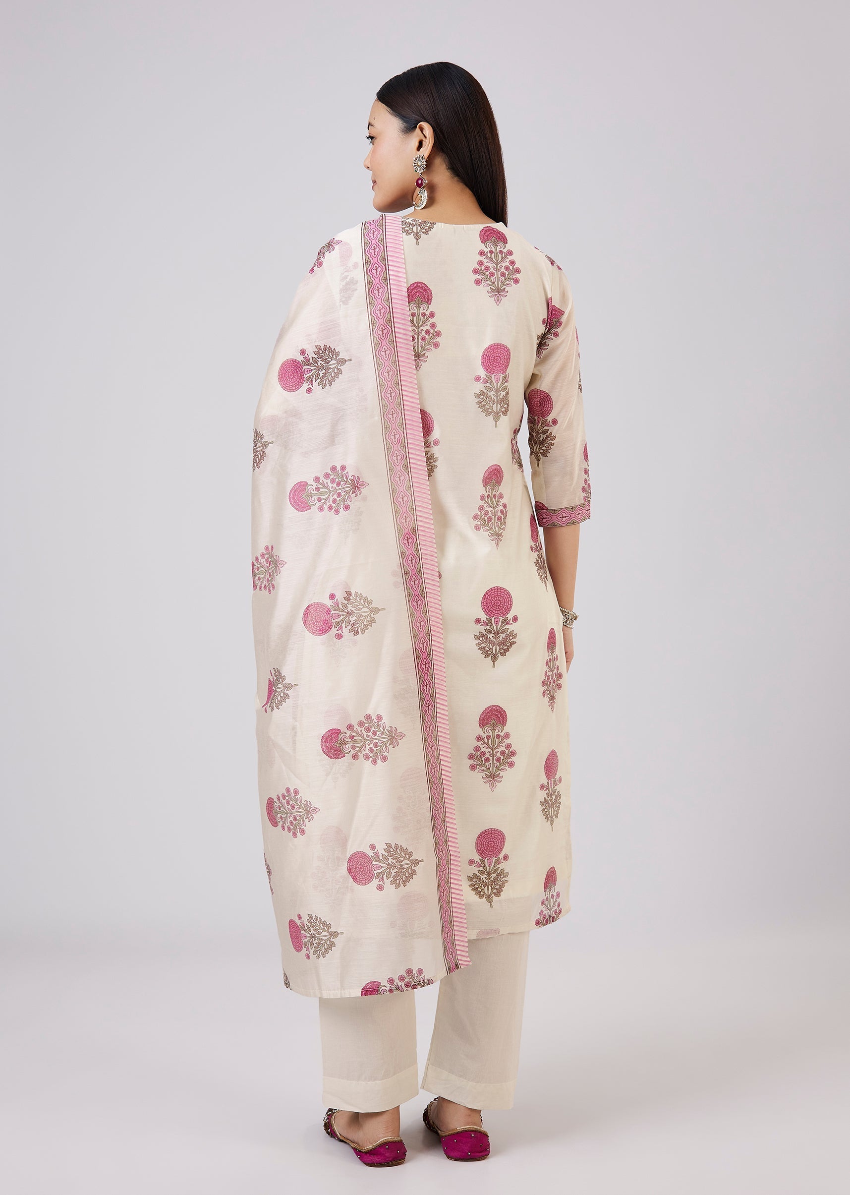 Pink Hand Block Printed Chanderi Kurta Set