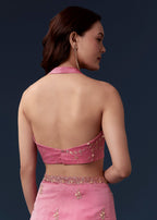 Pink Kora Silk Saree With Cutdana Beads And Stone Embroidery