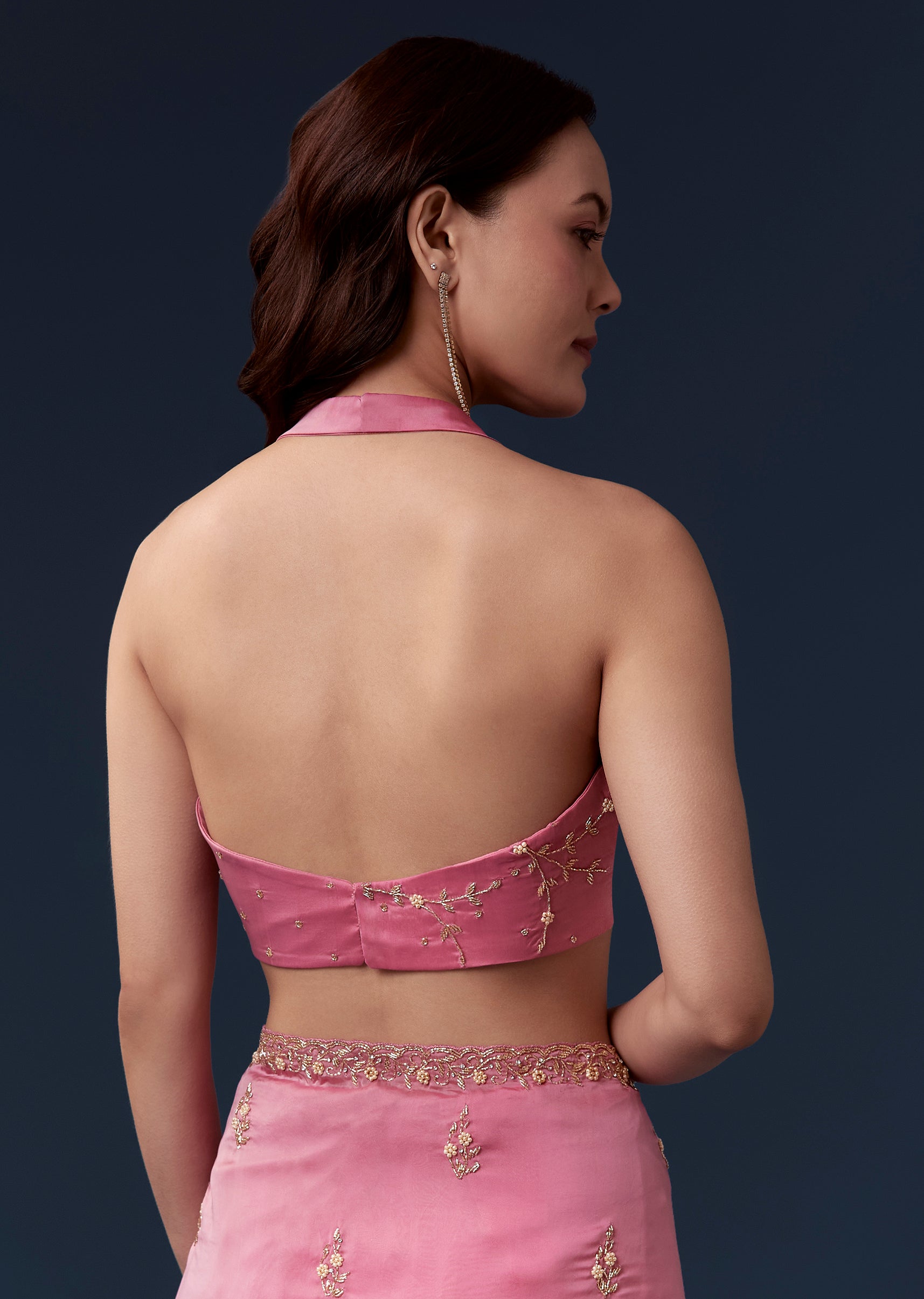 Pink Kora Silk Saree With Cutdana Beads And Stone Embroidery