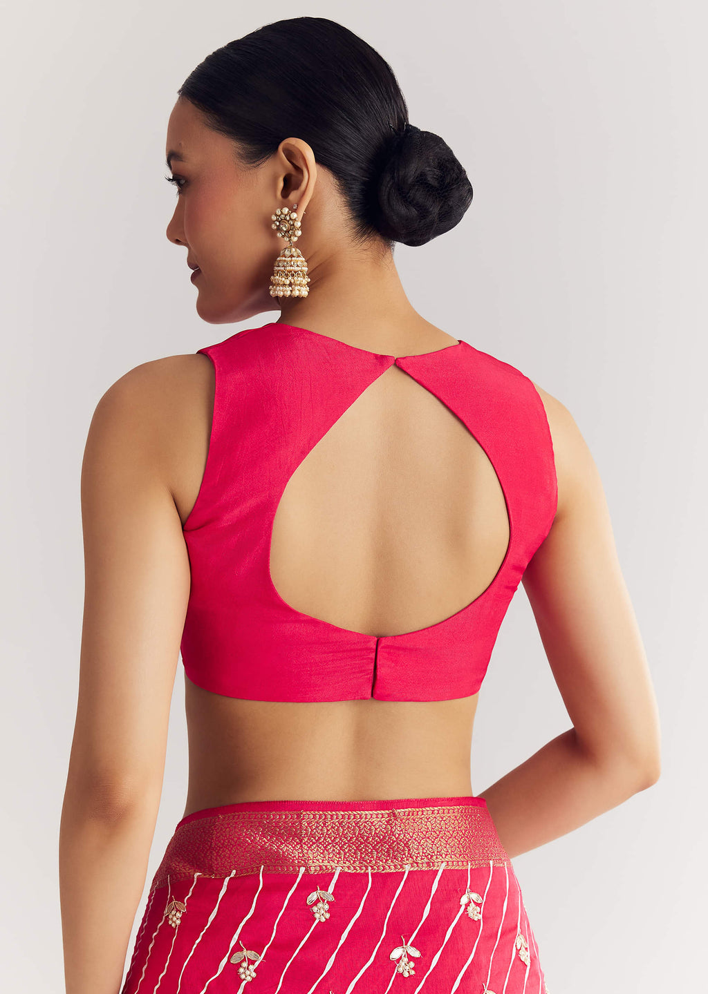 Pink Leheriya Printed Saree With Floral Embroidery